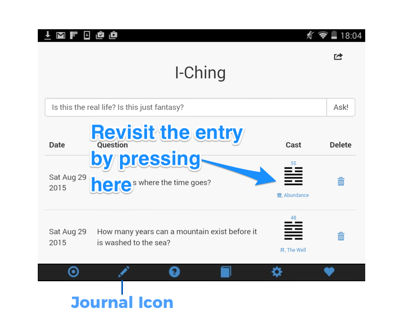 I-Ching: App of Changes journal screen
